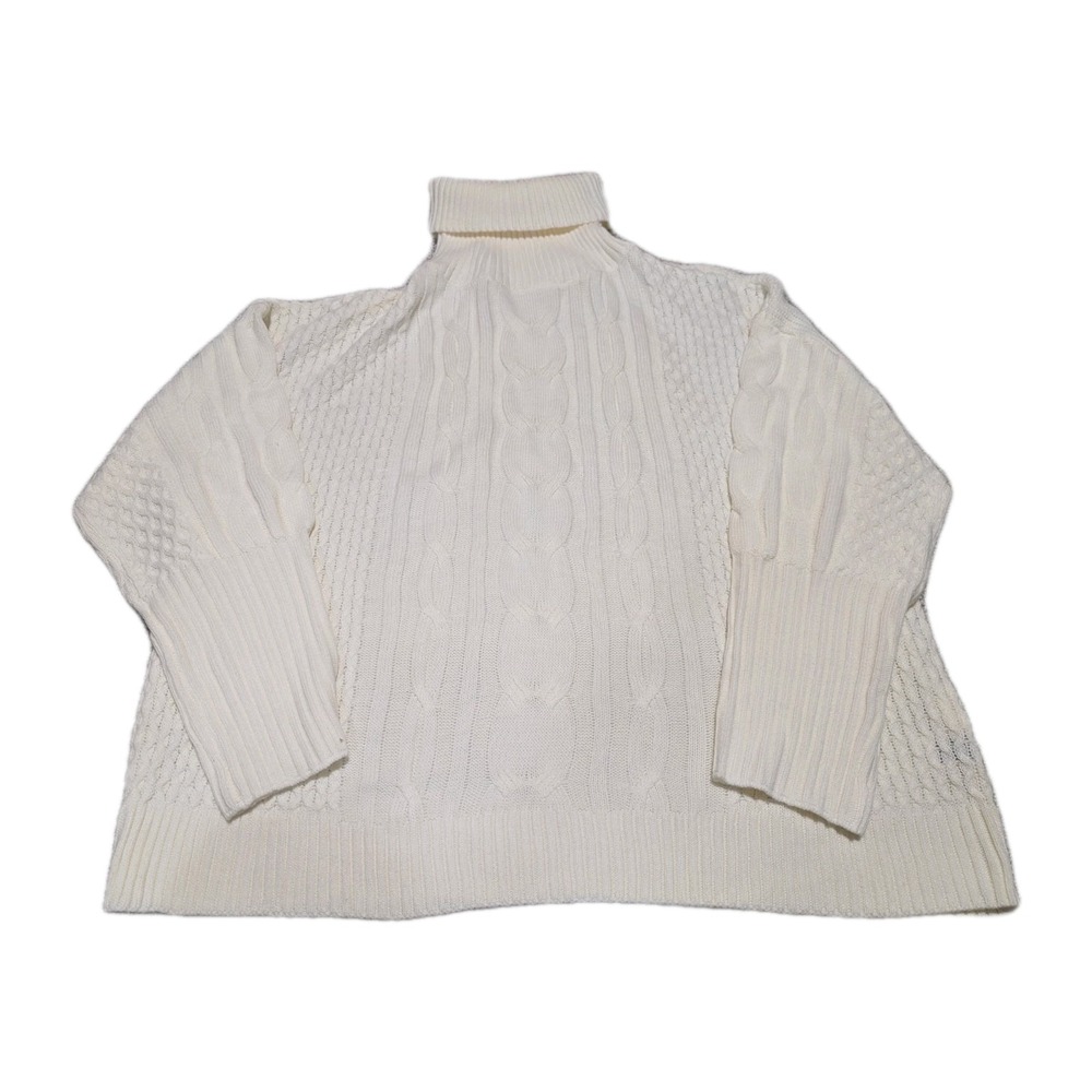 Ivory Cable-Knit Mockneck Knit Sweater‎ Women's Size 3XL Shein